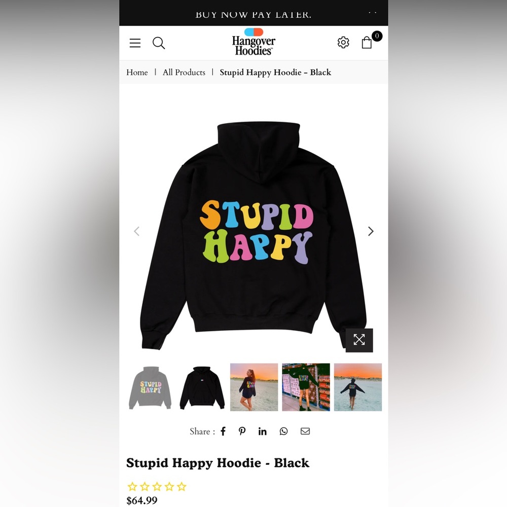 Hangover Hoodies - Stupid Happy Hoodie. Size Medium in the color black.